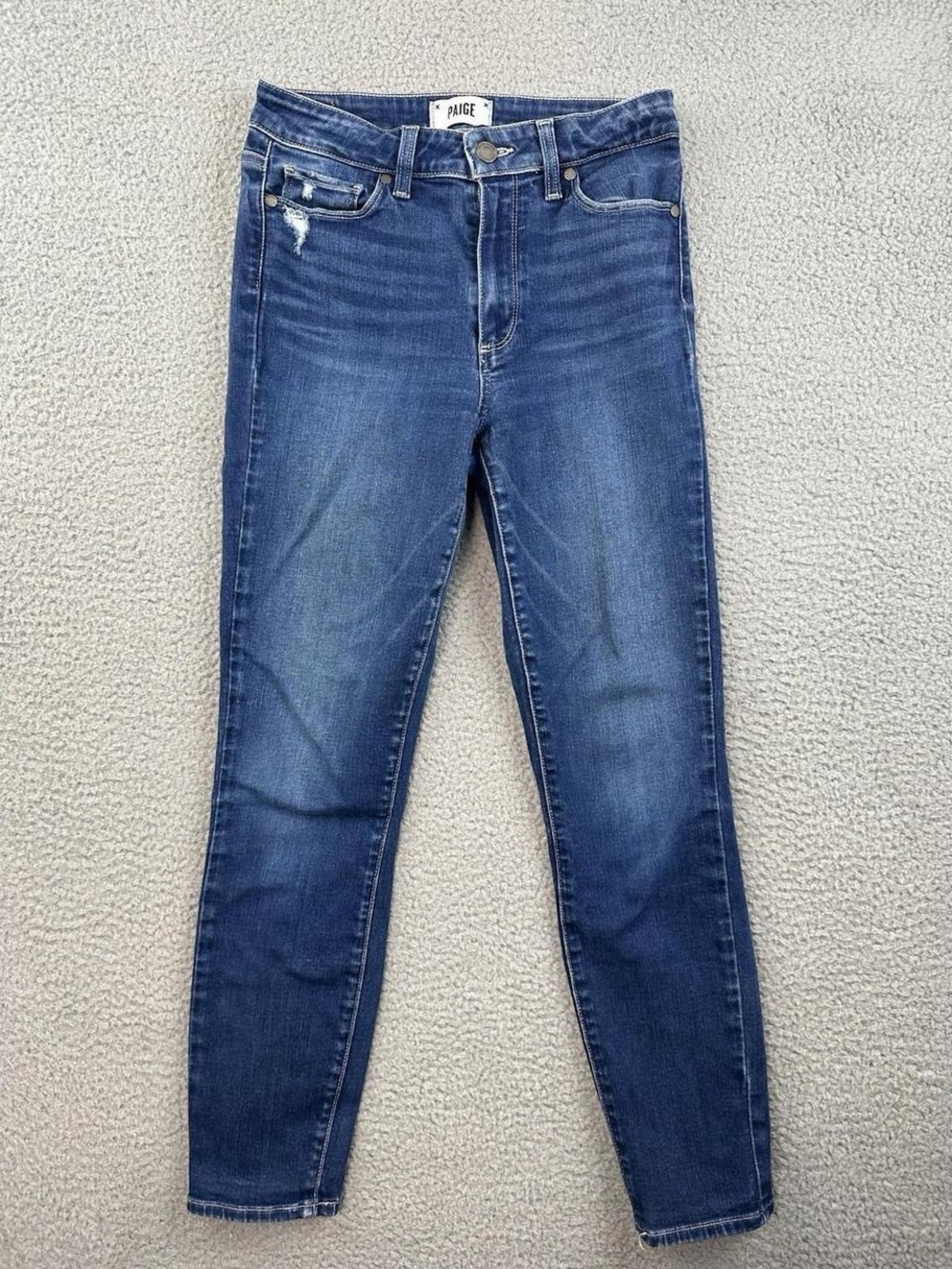 PAIGE Hoxton Ankle Skinny Jeans Distressed Blue Size 27